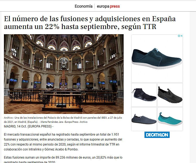 El número de las fusiones y adquisiciones en España aumenta un 22% hasta septiembre, según TTR